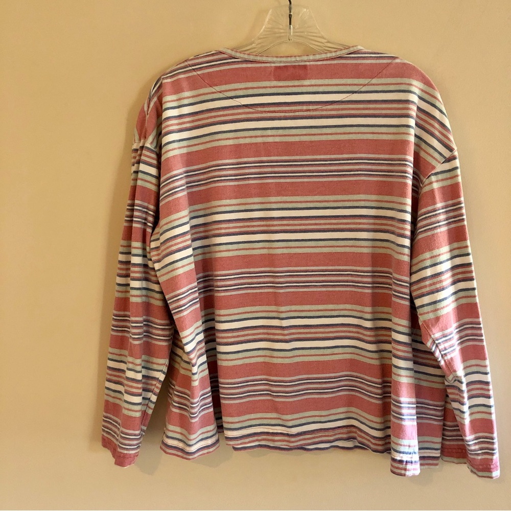 Vintage ‘80s Northern Reflections Striped Pink and Blue Henley Shirt - Picture 2 of 5